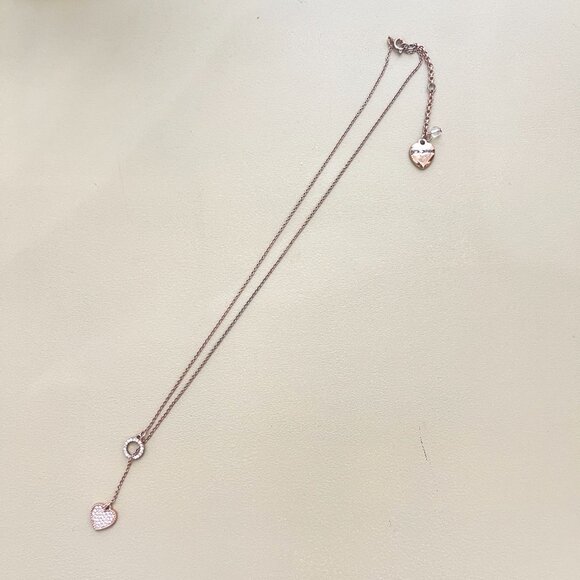 Betsey Johnson Necklace Rose Gold Crystal Heart Lariat - Picture 2 of 5